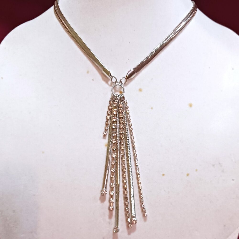 Handmade Silver Tone Rhinestone Sparkle Fringe Fashion Choker Necklace - Picture 9 of 9